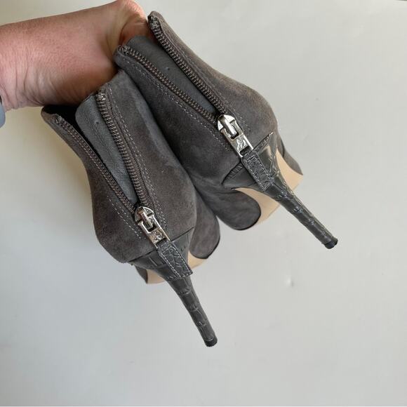 Sam Edelman Grey Suede Croc Embossed Ankle Bootie - Picture 7 of 9